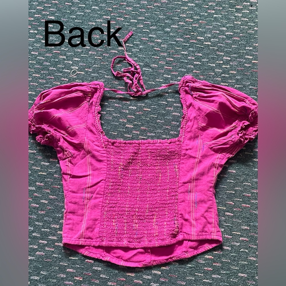 Free people pink puff sleeve top - Picture 2 of 3